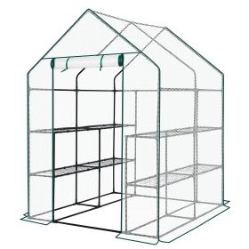 Mini Walk-in Greenhouse with PE Cover, 8-Shelf Indoor Outdoor Plant Gardening Green House for Garden Backyard, 56" x 56" x 77", White