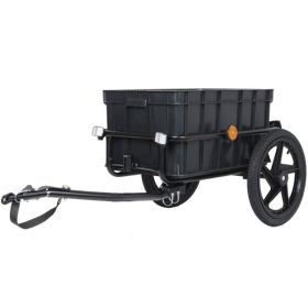 2-in-1 Bike Cargo Trailer Pushcart, Bicycle Trailer with Removable Box and Waterproof Cover, Black